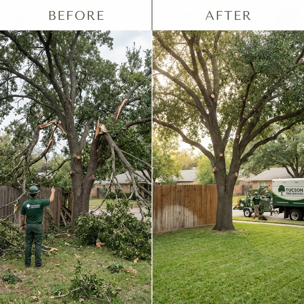Before and after tree removal in Tucson